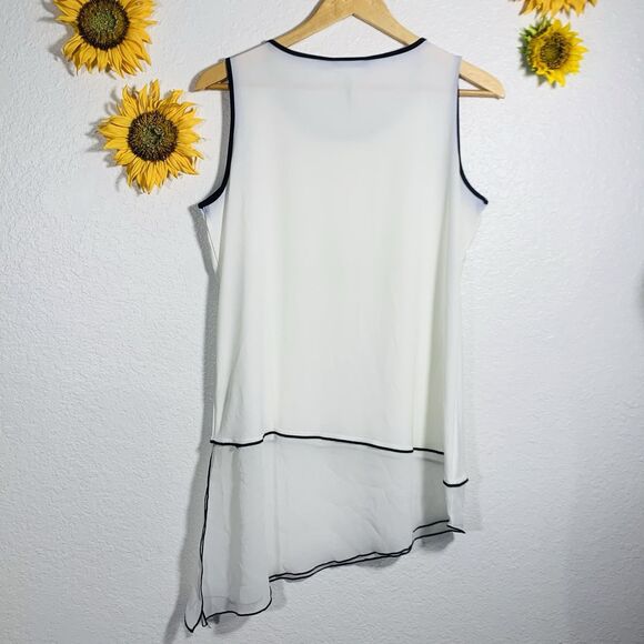 Calvin Klein NWT Assymetrical White Black Sleeveless Chiffon Blouse Size Medium - Picture 12 of 16